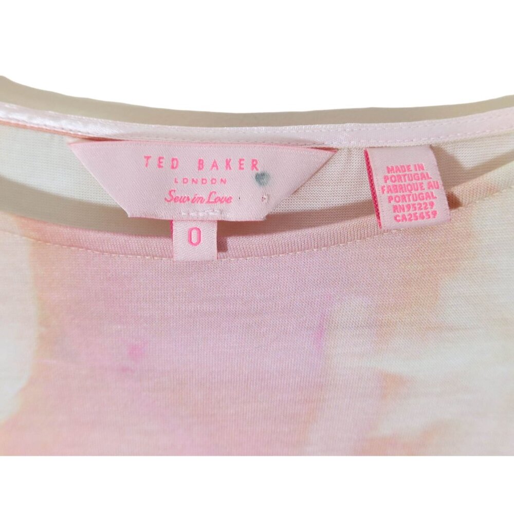 TED BAKER Lagita Watercolor Rose Tee Dolman Sleeve Lyocell Knit Top Size 0 XS - Picture 3 of 4